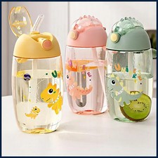 500ml Children's Dinosaur Water Bottle Silicone Straw Leak Proof Plastic Cup