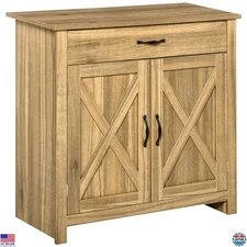 HOMCOM Rustic Farmhouse Buffet Cabinet with Barn Doors & Adjustable Shelf, Wood