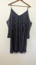 Adrianna Papell Beaded Cold Shoulder Dress 20W Navy Blue Wedding Guest NWT