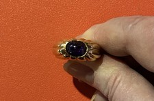 BELLE BAGUE T55 PLAQUÉ OR POINÇON PIERRE BLEU MARINE TTBE 