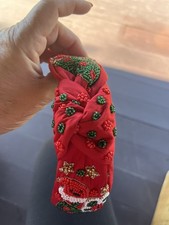 Handmade Christmas beaded red headband. Beads red and green.