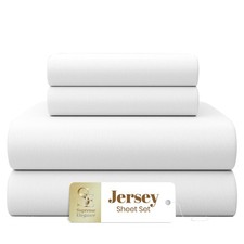 White Jersey Knit 4-Piece Queen Sheet Set, T-Shirt Bed Sheets with Soft Cotton B