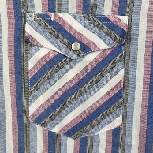 Vintage Wrangler Shirt Mens 17.5-37 Striped Western Pearl Snap Cowboy Cut - Picture 3 of 12