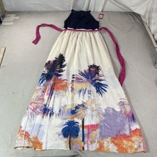 Vince Camuto Dress Womens 10 Multicolor Palm Print Halter Maxi Sundress Tropical