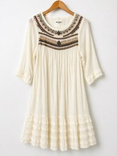Free People Boho Embroidered Cream Dress Womens Small Flowy Peasant Dress