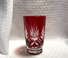 AJKA CAROLYNE HIGHBALL GLASS RUBY RED CUT TO CLEAR CRYSTAL HUNGARY BOHEMIAN