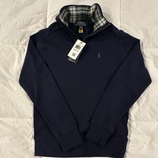 NWT Polo Ralph Lauren Boys Navy 1/4 Zip Mock Neck Sweater Size M Long Sleeve