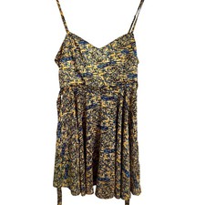 MINKPINK Abstract Print Spaghetti Strap Mini Dress Yellow Blue Size M