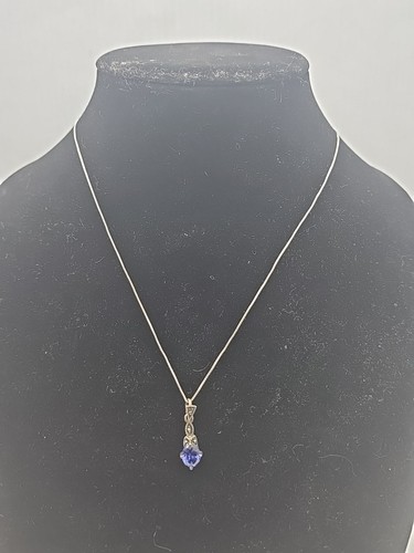 Anhänger Sterlingsilber und blauer Edelstein und Markasiten 18 Zoll