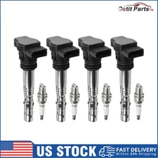 4X Ignition Coil + Iridium Spark Plug For VW Beetle Passat Audi TT 1.8L UF411
