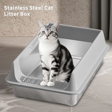Rustproof Stainless Steel Cat Litter Box with High Sides OdorFree for Large Cats