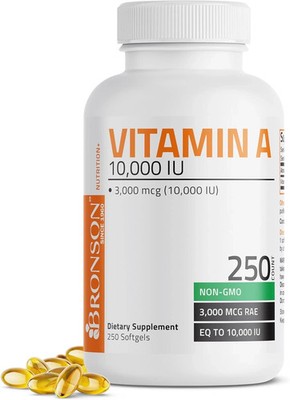 Bronson VITAMIN A 10,000 IU Premium Non-GMO Healthy Vision, 250 Softgels 12/2027