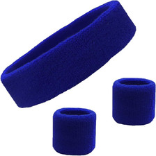 Sweatband Set Cotton Sports Headband Terry Cloth Wristband Moisture Wicking Swea