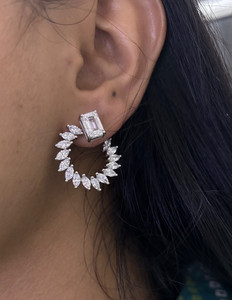 Authentic Adjustable Studs Women Earrings Solitaire 14k White Gold Plated Pure 925 Silver