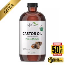 Milania Organic Castor Oil (16oz) -  Cold Pressed & Hexane-Free.