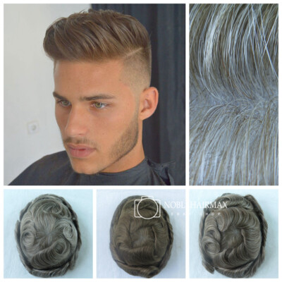 Dark Blonde Toupee Natural Mens Hair Replacement System Super Thin Skin  Hair #17