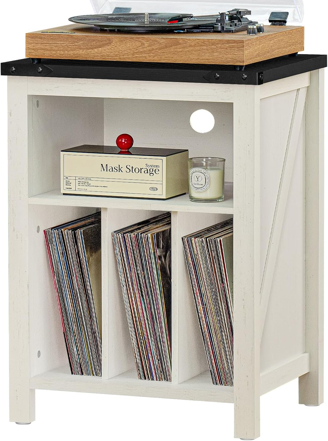 White Vinyl Record Player Stand with Storage for LP Collection  