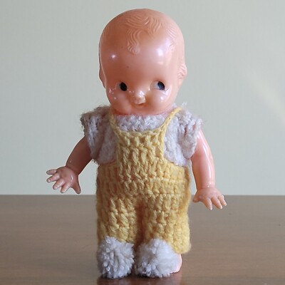 Vintage Irwin Plastic Talcum Powder Kewpie Style Doll Crochet Outfit 6.5'' / READ
