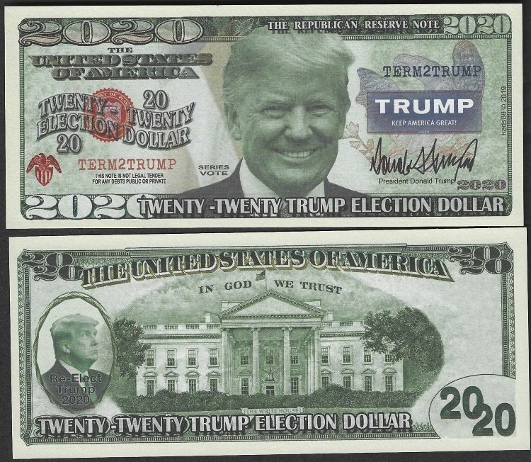 Trump 2020 Election Dollar Republican Reserve Note Lot of 2 Bills