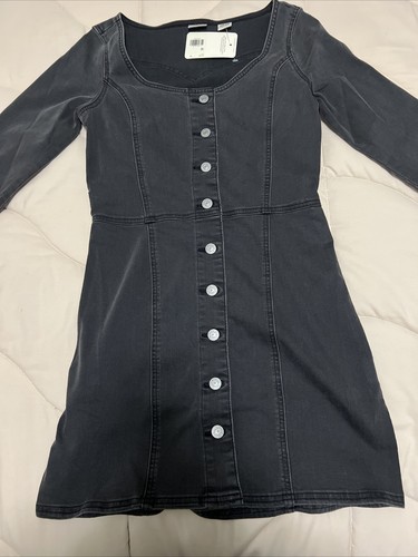 Levis Black Button Down XS Slim Fit Denim Long Sleeve Dress Retails For $98