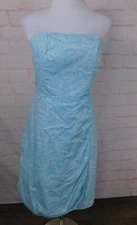 Vineyard Vines Blue Strapless Dress Size 8 Seashell Print Cotton Tulip Hem