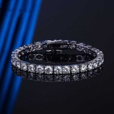 5mm D VVS1 Round Moissanite Tennis Chain Bracelet Women Men White Gold Plated