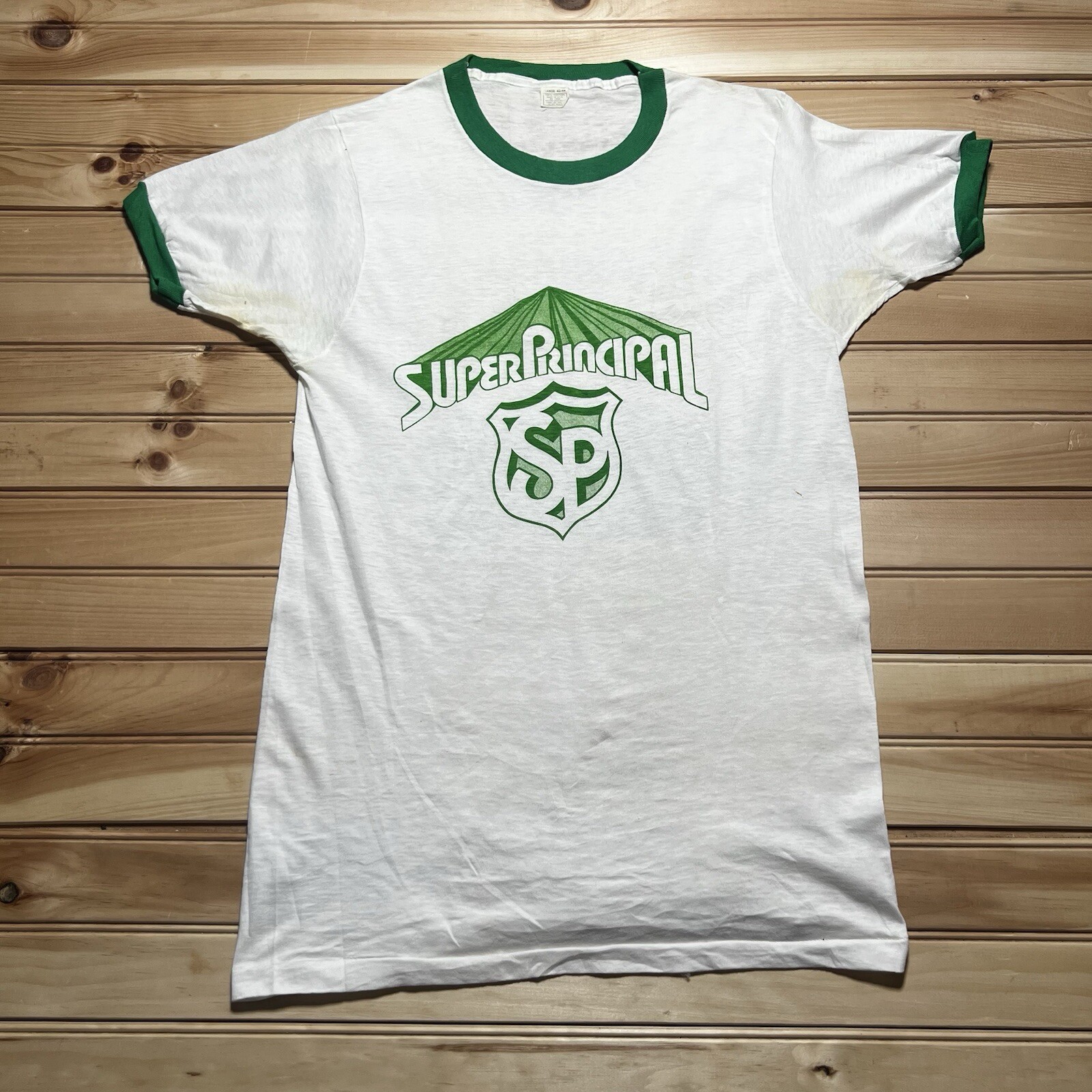 Vintage 70s 80s Super Principal Superman Parady Ringer Shirt Size Large