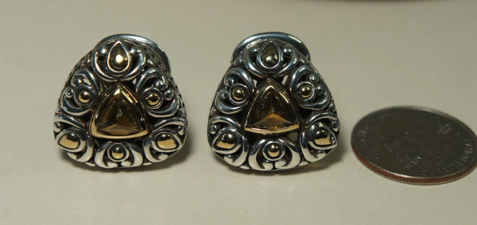 Pendientes John Hardy Triángulo Plata 925 750 Puntos Jaisalmer CITRINO Omega Traseros Foto 3 de 4