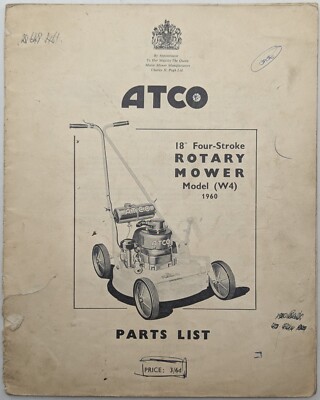 Original Atco W4 18'' 4 Takt Kreiselmäher Ersatzteilliste, 1960
