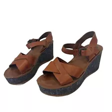 Kork Ease for Sundance Wedge Platform Brown Leather Size 8 *Flaw*
