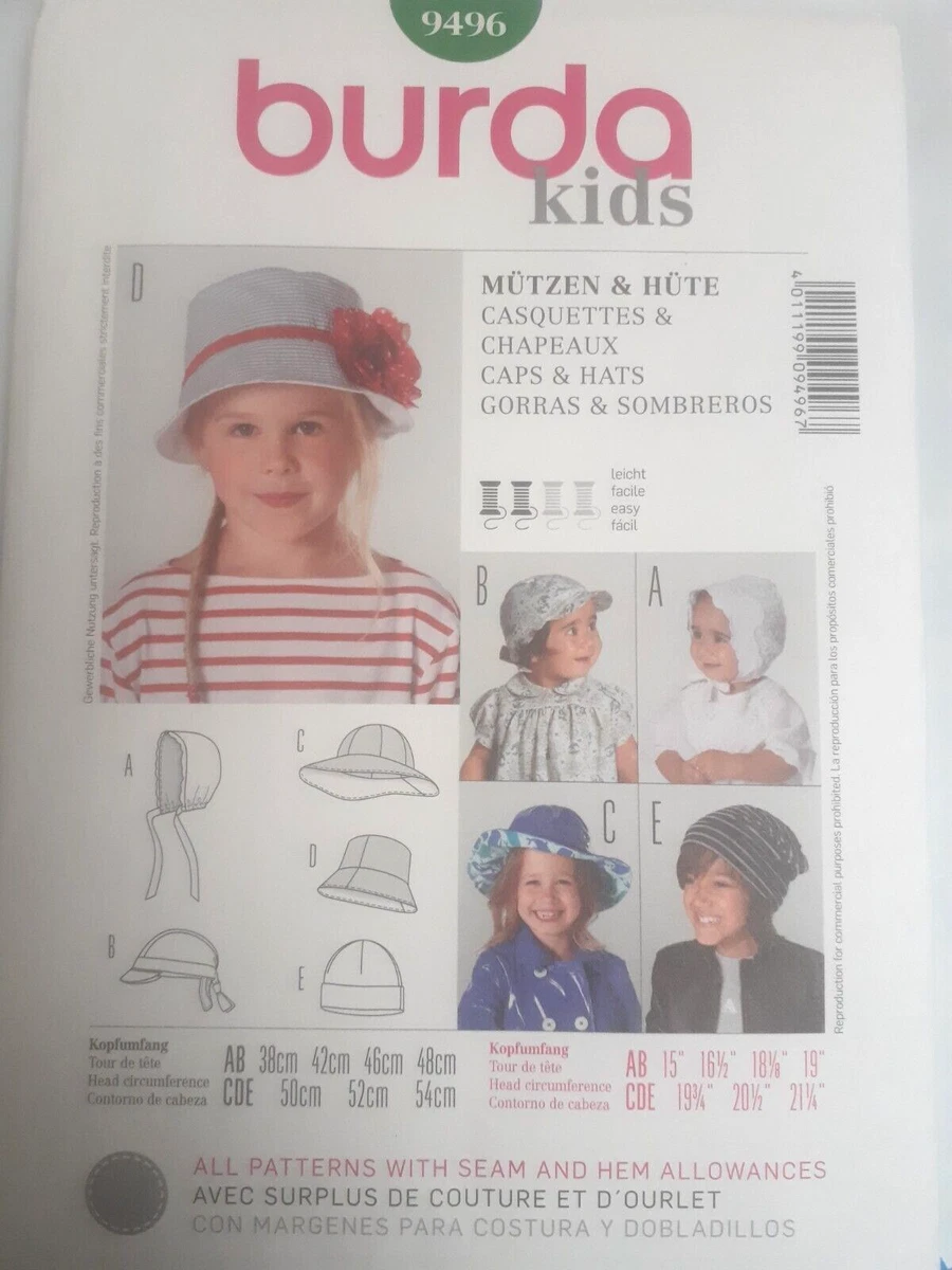 Hat Stocking Cap Bonnet Bucket Burda 9496 AB Sewing Pattern UC FF