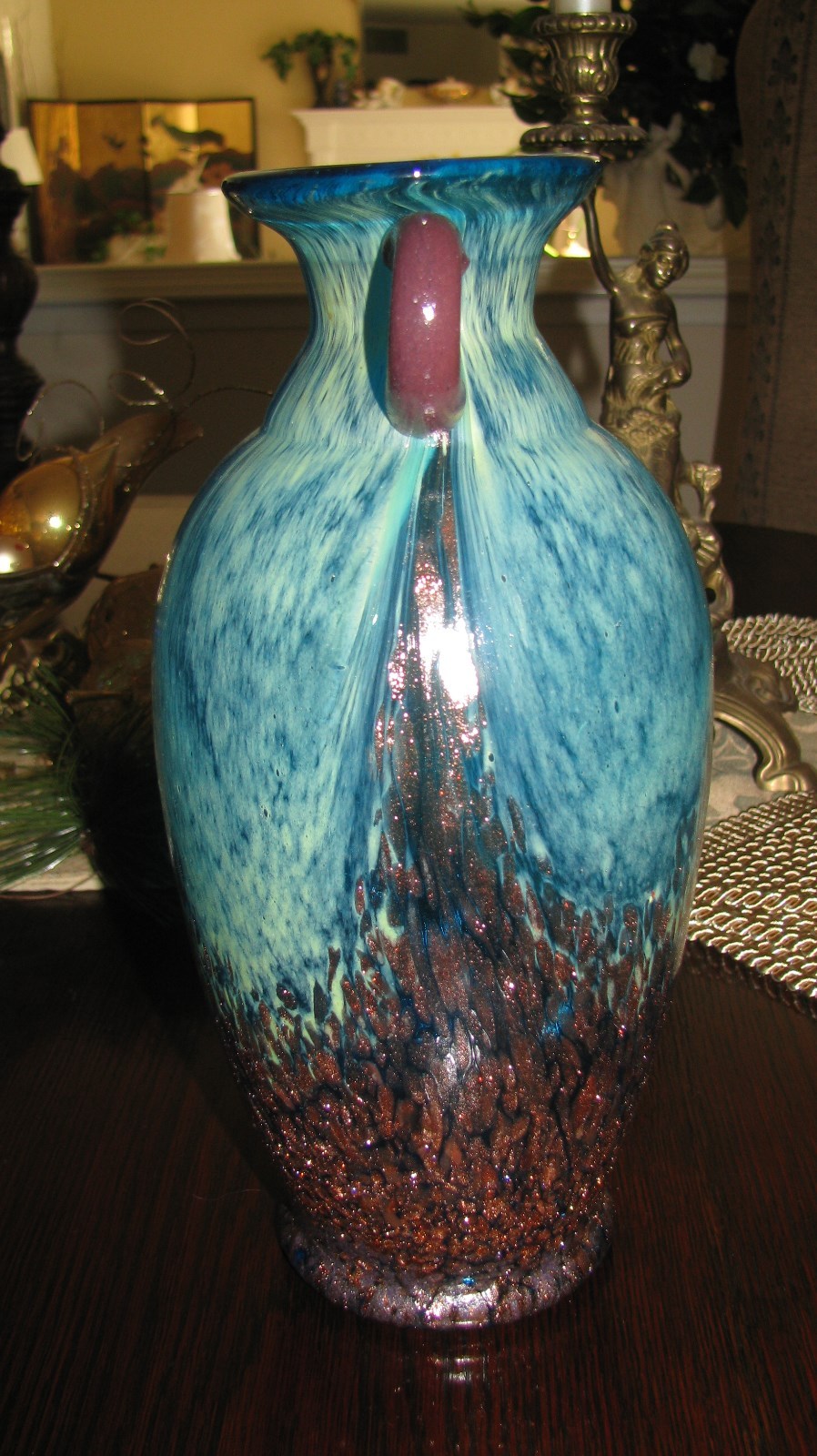 SALE! DALE TIFFANY HANDBLOWN GOLD FUSED VASE Amphora Shape,Applied