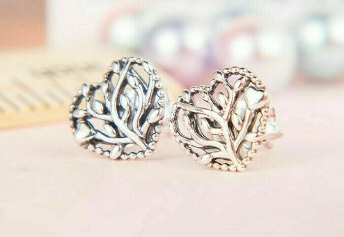 Pandora Family Tree Heart Stud Earrings 