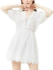 Forever 21 Women's White Eyelet Cotton Lined A-line Dress Size S