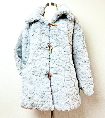 Teddy Jacket Womens Coat Light Gray Faux Fur Soft & Cozy Satin Lined Size L/XL