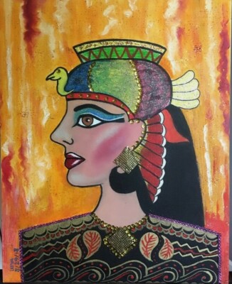 MASTERPIECE ABSTRACT ''QUEEN CLEOPATRA''; OIL ON CANVAS by artist LEEYA 16x20 2018