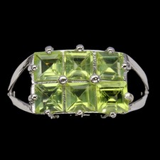 925 Sterling Silver Ring Square Peridot 4mm Gemstone Jewelry