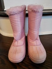 GIRLS LIGHT PINK WINTER SNOW SKI DUCK BOOTS FAUX FUR SHEEPSKIN LINED WARM - 2
