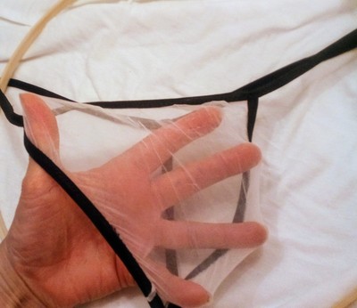 Men's Super Ultra Sheer Thong G String Stocking Black And White Xl