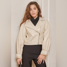 Lulu’s New Cool To The Core Ivory Vegan Leather Moto Jacket Sz Xs