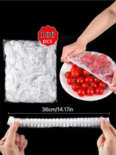 100 Sets Disposable Plastic Wrap & Shower Cap: Food Grade Fresh-Keeping PE Wrap