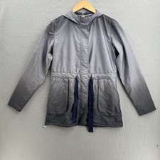 Lucy Womens Rain-jacket Hooded Small Ombre Gray Lightweight Belted Waist