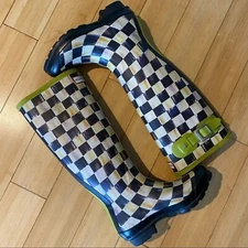 Hunter Mackenzie Childs Courtly Check Size 6 Checkered Rubber Rain Boots Retired
