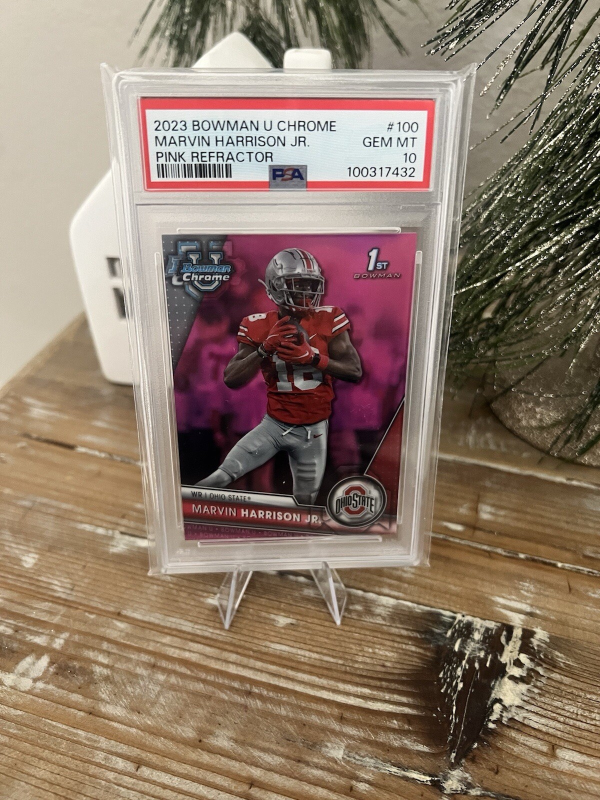 2023 Bowman Chrome U  #100 Marvin Harrison Jr. (RC)  Pink Refractor PSA 10