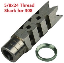 Stainless Steel Shark Tank Muzzle Brake Compensator .308 7.62x51 5/8x24 TPI