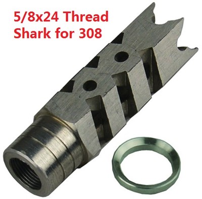 Stainless Steel Shark Tank Muzzle Brake Compensator .308 7.62x51 5/8x24 TPI 