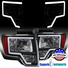 Black Headlights for Ford F-150 For 2009-2014 Ford F150 Headlights Black Housing LED Strip Turn Signal