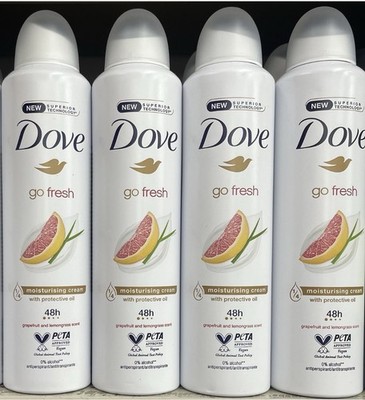 4 Pcs Dove Go Fresh Body Spray Grapefruit And Lemongrass Scent 0% Alcohol 250ml