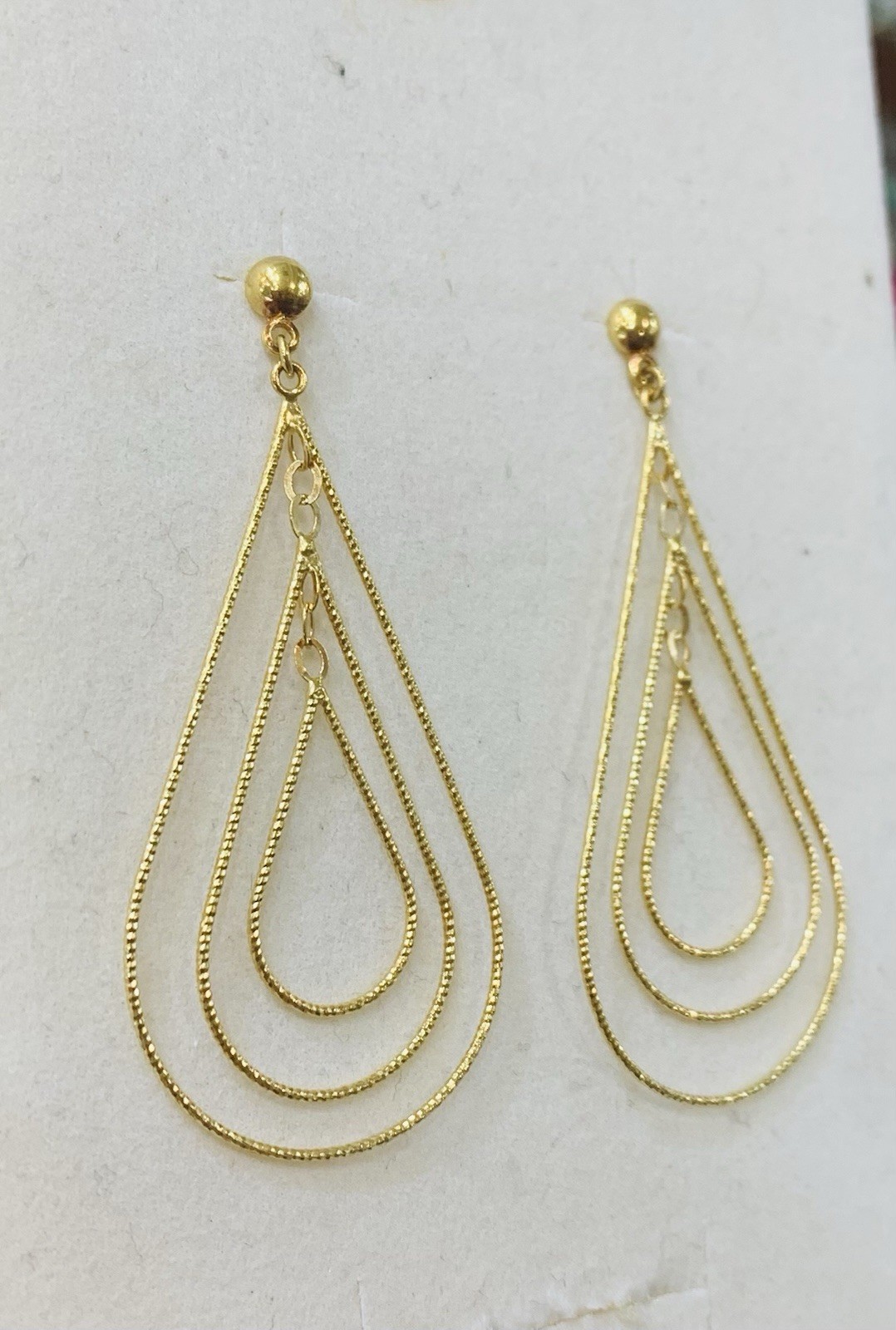 18k Solid Yellow Gold  Ball Stud Dangle Earrings … - image 7