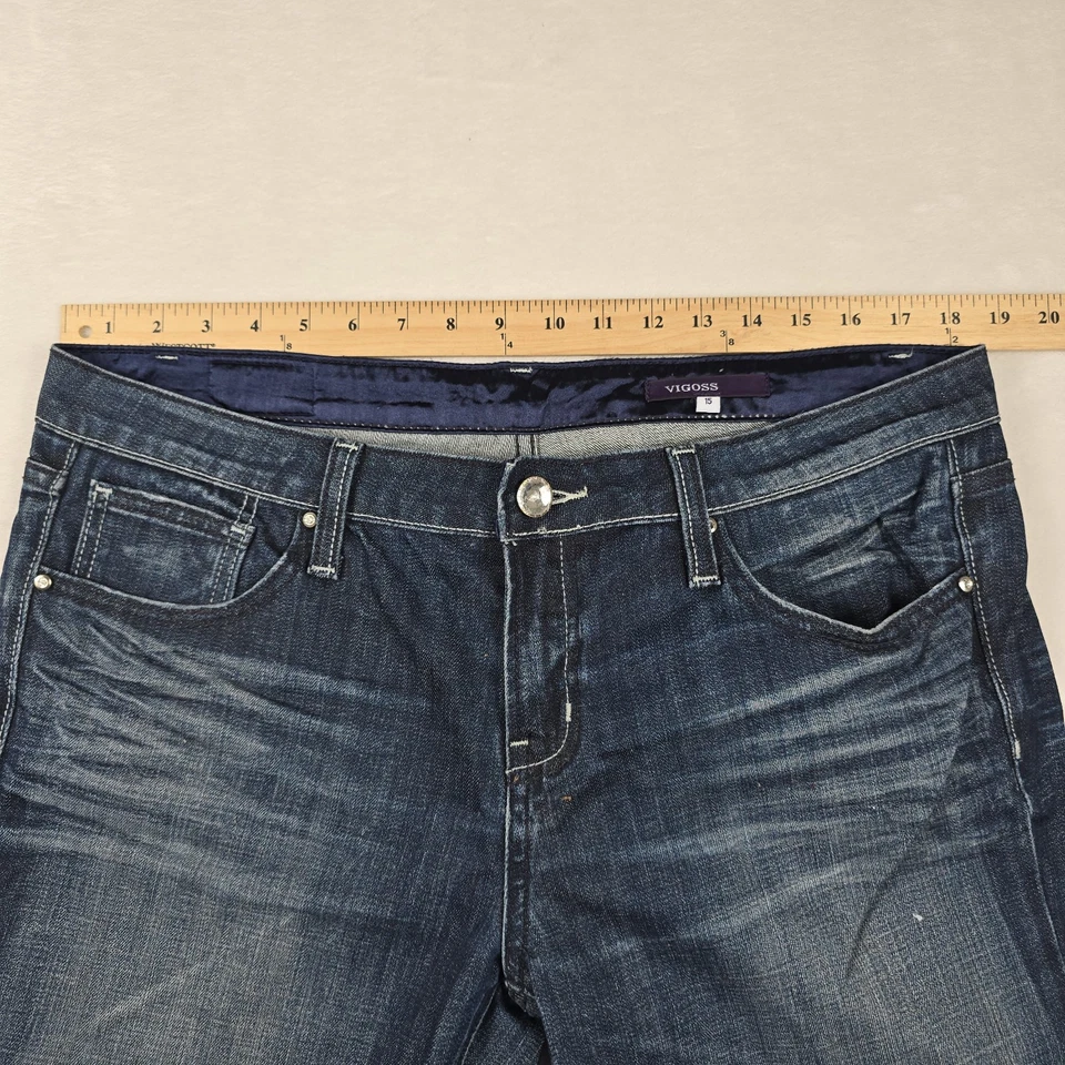 Vigoss Juniors Size 15 Jeans Embellished Pockets Dark Wash Denim Flare - Image 4 of 4